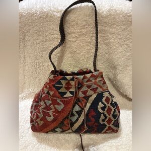 Vintage Claudia Kilim Carpet Handbag Purse with Leather Strap